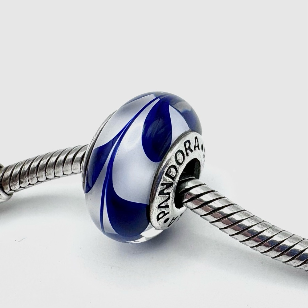 Pandora Blue & White Swirl Murano Glass Sterling Silver Charm